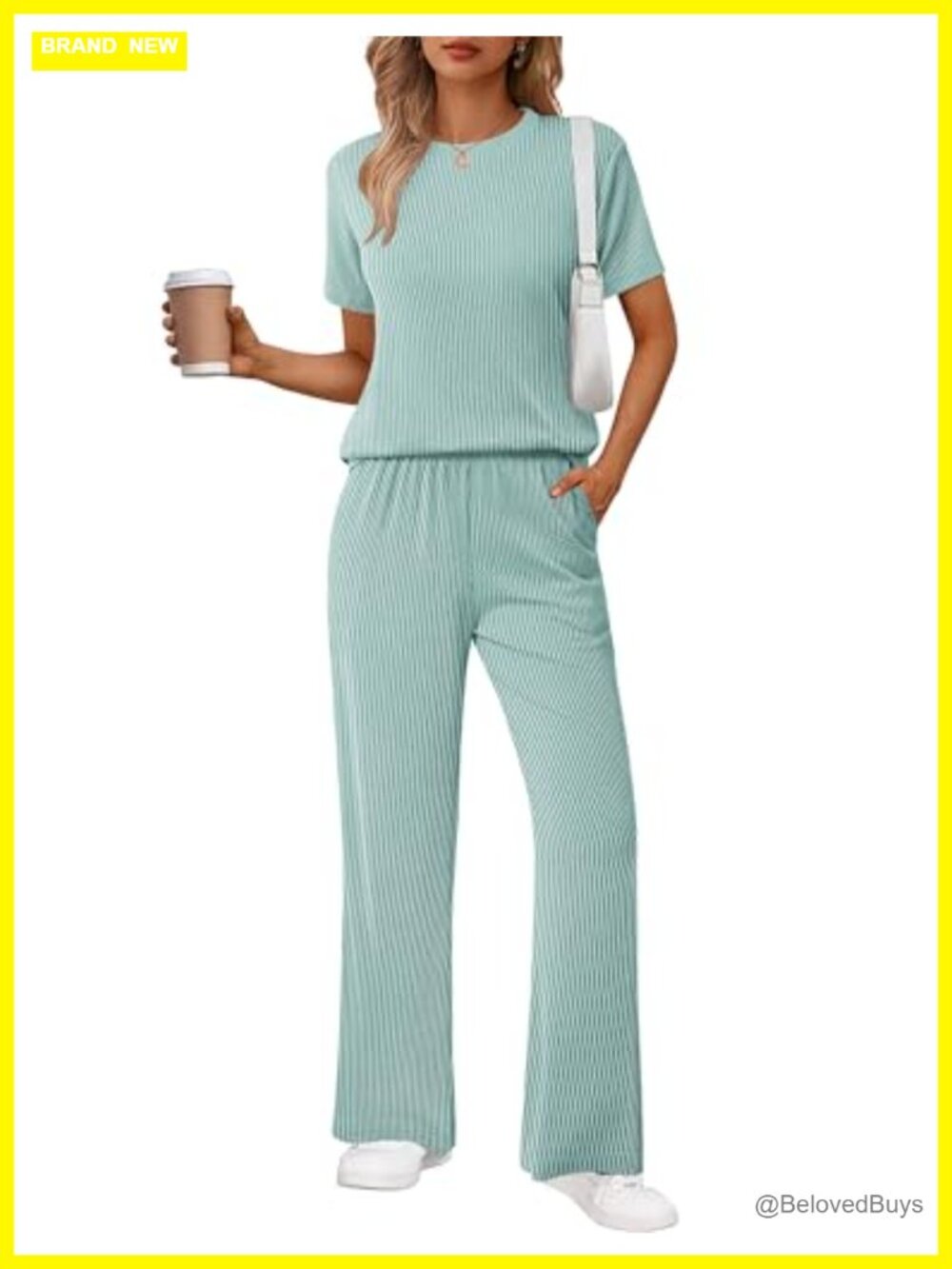 Lounge Sets for Women 2 Piece Matching Outfits Loose Short Sleeve Top Wide Leg